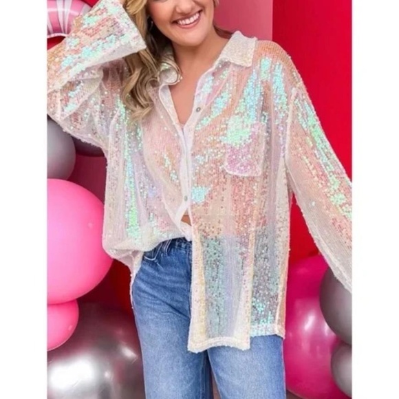 POL Tops - POL Iridescent Sequin Shirt